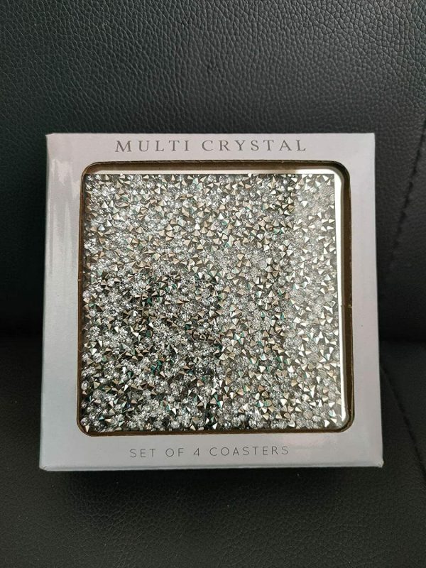 EagleWiz Silver Sparkle Crushed Crystal 4 Square Mirror Diamante Jewel Coasters - Image 2