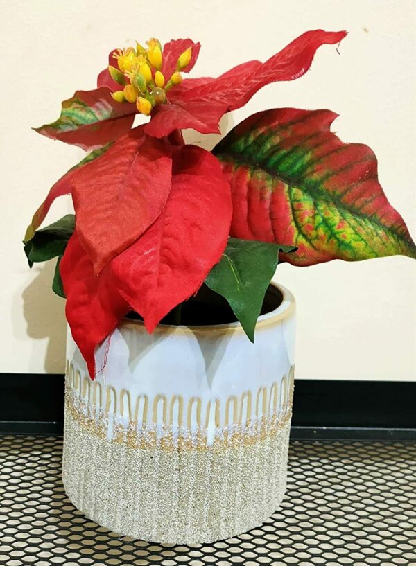 NATURAL INTERIOR RIBBED Ceramic PLANT POT / VASE with Ribbed Line Decal & Block Tone Colouring - Image 2