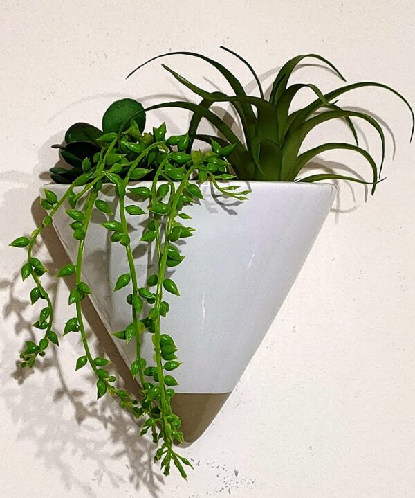 Artificial Plants Succulents Cone Wall Planter Faux Plant Two Tone Ceramic Pot - Image 2