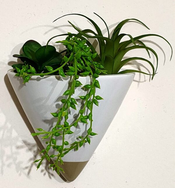 Artificial Plants Succulents Cone Wall Planter Faux Plant Two Tone Ceramic Pot - Image 3