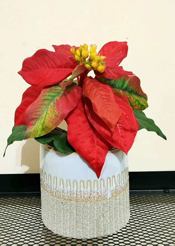 NATURAL INTERIOR RIBBED Ceramic PLANT POT / VASE with Ribbed Line Decal & Block Tone Colouring - Image 4