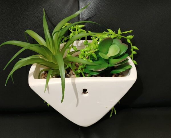 Artificial Plants Succulents Cone Wall Planter Faux Plant Two Tone Ceramic Pot - Image 4