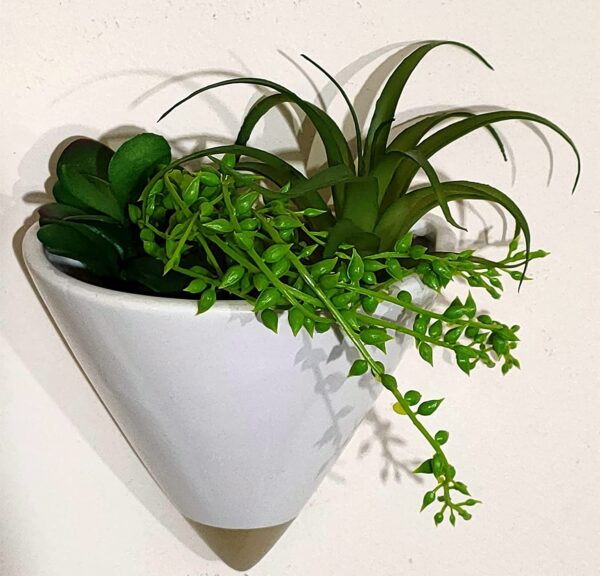 Artificial Plants Succulents Cone Wall Planter Faux Plant Two Tone Ceramic Pot - Image 5
