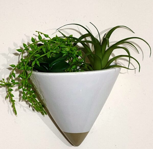 Artificial Plants Succulents Cone Wall Planter Faux Plant Two Tone Ceramic Pot - Image 6