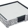 Diamante Glass Mirror Coasters with Glitter Crushed Diamante Coaster holder (Set of 4 Coaster)