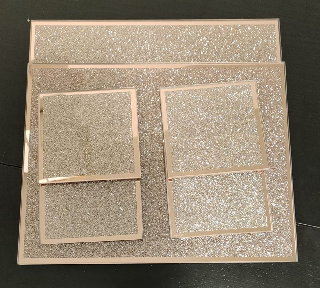 Mirror glass Placemat and Coasters Rose Gold Glitter EAGLEWIZ