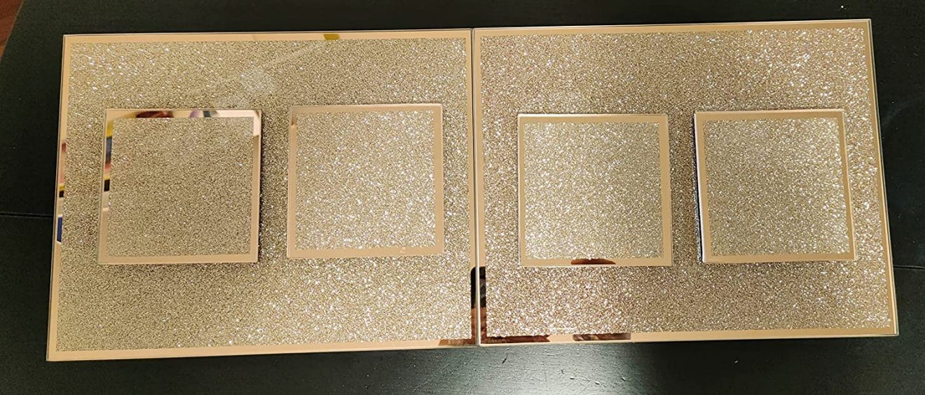Mirror glass Placemat and Coasters Rose Gold Glitter EAGLEWIZ