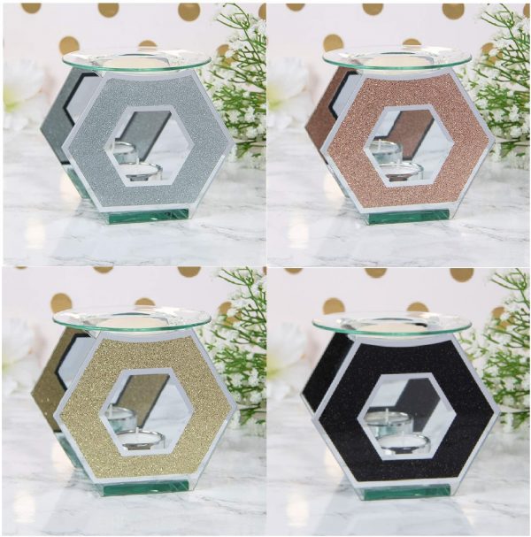 EagleWiz Hexagon Glitter Mirror Glass Bling Oil Burner Wax Melter