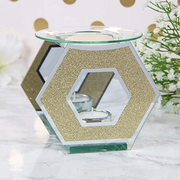 EagleWiz Hexagon Glitter Mirror Glass Bling Oil Burner Wax Melter - Image 3