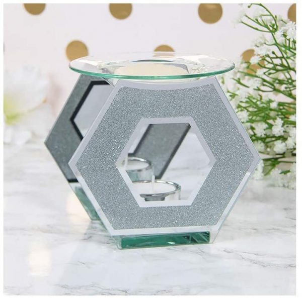 EagleWiz Hexagon Glitter Mirror Glass Bling Oil Burner Wax Melter - Image 5