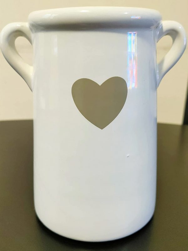 EagleWiz White Ceramic Planter Pot / vase attractive Heart shape with Handles 14cm - Image 3