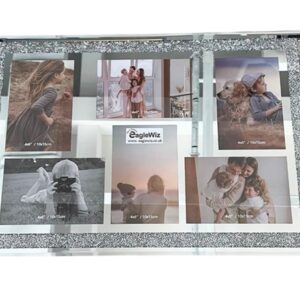 EagleWiz Crush Crystal Mirrored 6 Collage Photos Wall Picture Frame Silver Mirror affect 4x6inch Wedding Gift