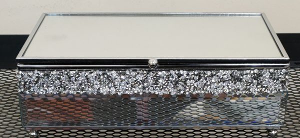 EagleWiz Metal Multi-Crystal Mirror Glass Jewellery Box, Jewellery Organizer Rectangle 21cm - Image 2