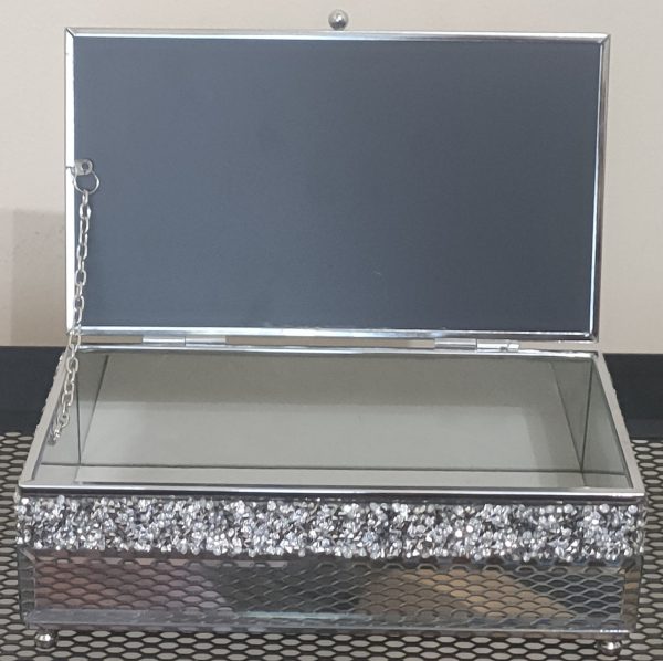 EagleWiz Metal Multi-Crystal Mirror Glass Jewellery Box, Jewellery Organizer Rectangle 21cm - Image 3