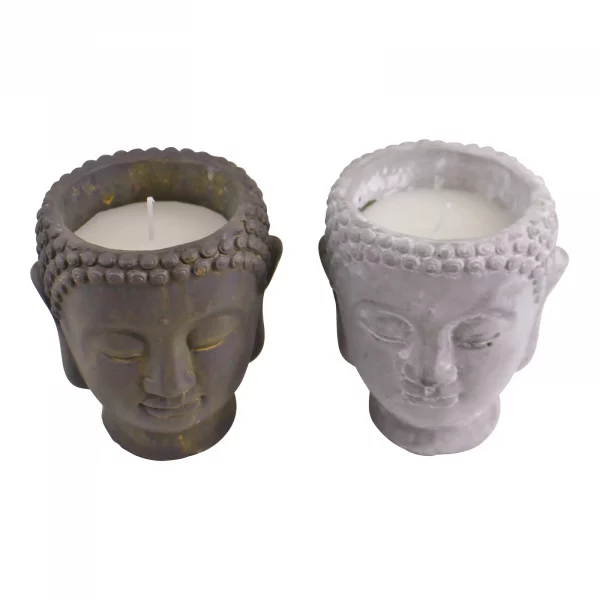 Eagle Wiz Set of 2 Medium Cement Buddha Design Candles