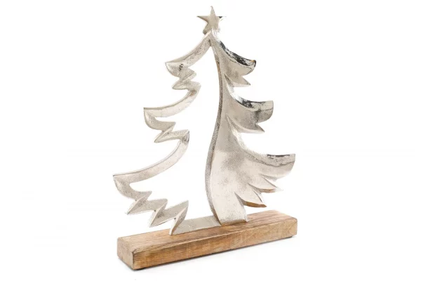 EagleWiz Silver Metal Tree On Wood Base