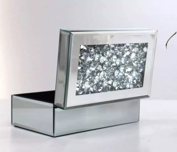 silver crush jewel diamante mirrored glass jewellery box