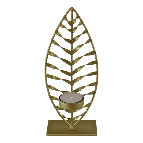 EagleWiz Small Gold Leaf Tea Light Holder with Tea Light