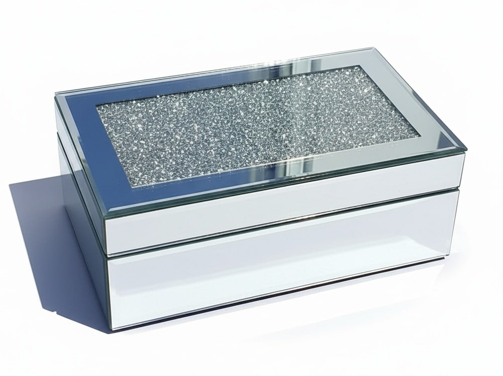 Eaglewiz  Silver Multi Crystal Diamante Mirrored Glass Jewels Jewellery box Storage Chest Diamante Box Jewelry Women Trinket Drawers Organiser Boxes Makeup Container Crystal Dresser