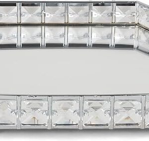 Silver Hexagon Crystal Mirror Tray. Decorative Vanity Tray (33 x 33 x 4cm)