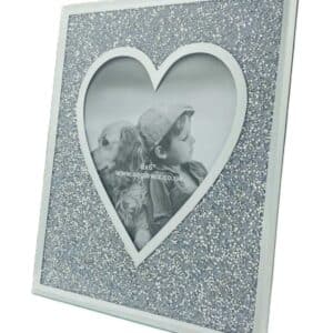 Silver Heart Crushed Crystal Glass photo Frame 6" x 8"