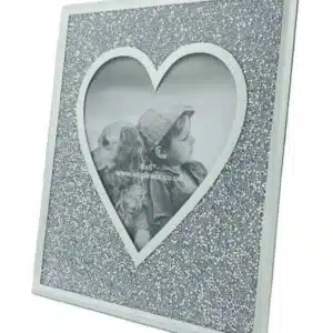 Silver Heart Crushed Crystal Glass photo Frame 6" x 8"