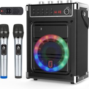 JYX Karaoke Machine with 2 UHF Wireless Microphones, Bluetooth Speaker with LED Light