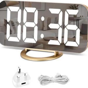 U-picks Mirror Alarm Clock,Digital Clock Large 6.5'' USB Charging Ports Big SNOOZE Button