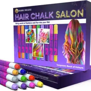 Desire Deluxe Hair Chalk Gift for Girls - 10 Temporary Non-Toxic Easy Washable Hair Dye Colourful, Metallic, Glitter Pens - Great Games Birthday Girls