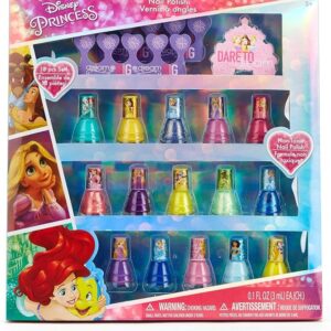 Disney Princess 15 pcs Non Toxic Nail Polish Set for Kids with Nail File & Toe Spacers | Peelable Nail Varnish | Gifts for Ages 3+ by Townley Girl
