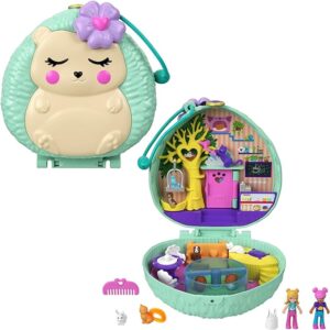 Polly Pocket Hedgehog Cafe Compact, Café & Pet Theme, Micro Polly Doll & Friend Doll, 2 Animal Figures,, Fun Features & Surprise Reveals, Great Gift for Ages 4 Years Old & Up, GTN15