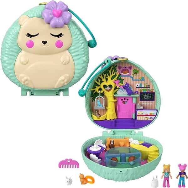 Polly Pocket Hedgehog Cafe Compact, Café & Pet Theme, Micro Polly Doll & Friend Doll, 2 Animal Figures,, Fun Features & Surprise Reveals, Great Gift for Ages 4 Years Old & Up, GTN15