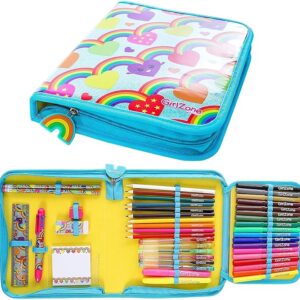 GirlZone Rainbow Jumbo Arts and Crafts Filled Stationery Pencil Case for Girls, Lovely Kids Art Set for Writing, Colouring, Drawing, and More