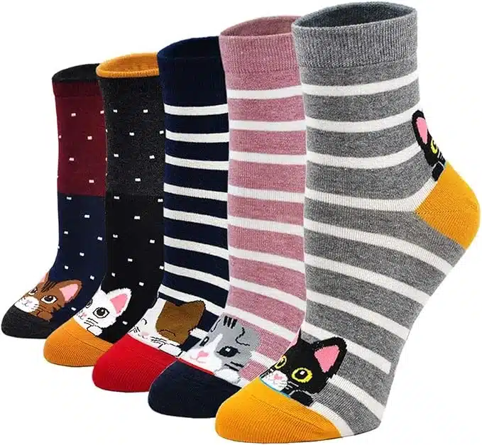 Cozy 5 Pairs Women Socks Funny Cute Animal Ladies Socks Cat Dog Socks Gifts for Women, One Size