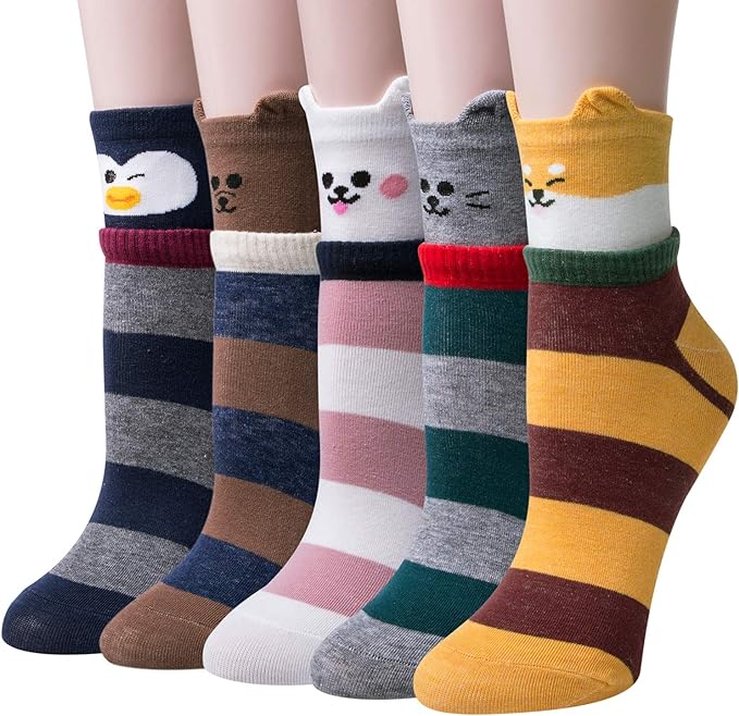 Cozy 5 Pairs Women Socks Funny Cute Animal Ladies Socks Cat Dog Socks Gifts for Women, One Size