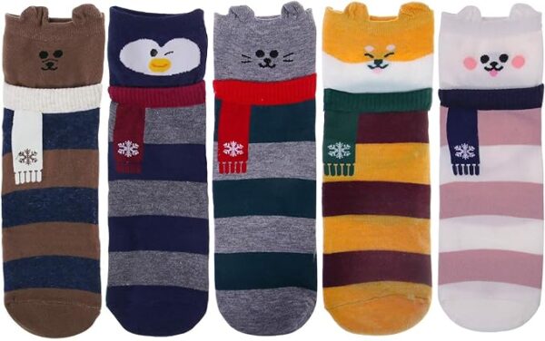 Cozy 5 Pairs Women Socks Funny Cute Animal Ladies Socks Cat Dog Socks Gifts for Women, One Size - Image 7