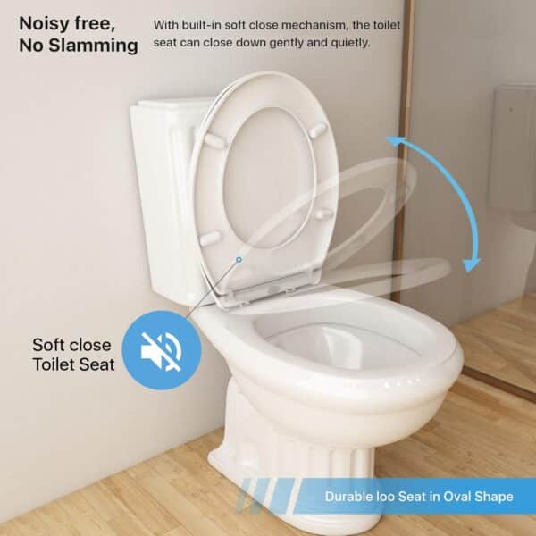 White Soft Close Toilet Seat Oval Shape with Quick Release for Easy Clean Loo Toilet Seat with Adjustable Hinges - Image 2