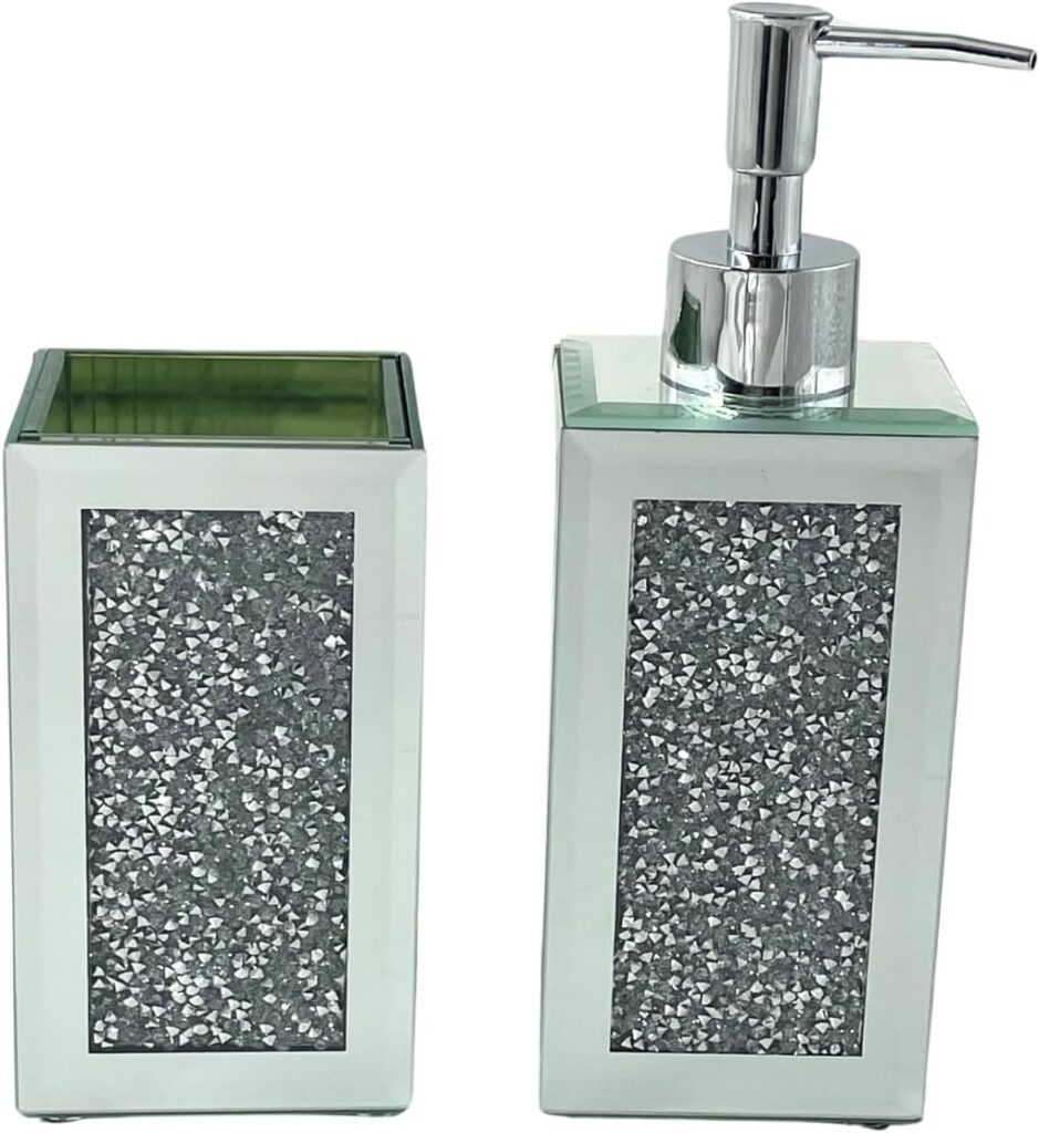 Crystal Mirror Glass Soap Dispenser Hand Pump Tumbler Set
