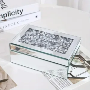SERENA'S ® Silver Crushed Diamante Mirrored Glass Jewellery Box Makeup Organiser Storage Cosmetic Storage Box, Organizer Skin Care Products, Cosmetic Storage Box Gift for Birthday, Wedding