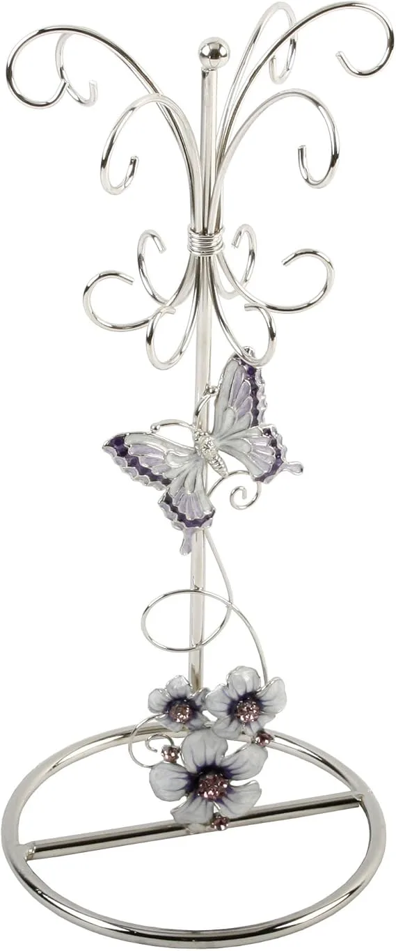 Juliana Glass Jewellery Holder Purple Butterfly/Flowers/Crystal