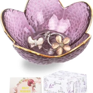 Nideen Gifts for Women Trinket Dish Small Jewellery Dish, Decorative Ring Dish Trinket Tray with Gift Box Key Dish, 3.54× 1.65 inches(Purple)