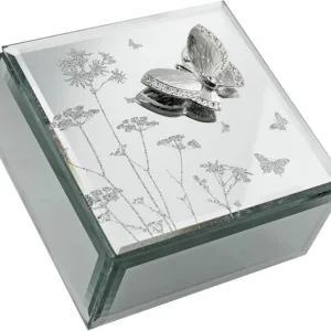 Juliana HE555JB Hestia Butterfly and Flowers Glass Jewellery Box