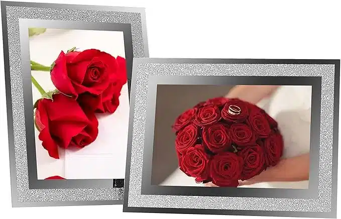 4x6 Glass Photo Picture Frames,Sparkly Silver Border Frames, 2 Pack for Wedding Family etc. Photos