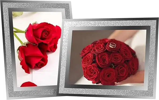 5x7 Glass Photo Picture Frames,Sparkly Silver Border Frames, 2 Pack for Wedding Family etc. Photos