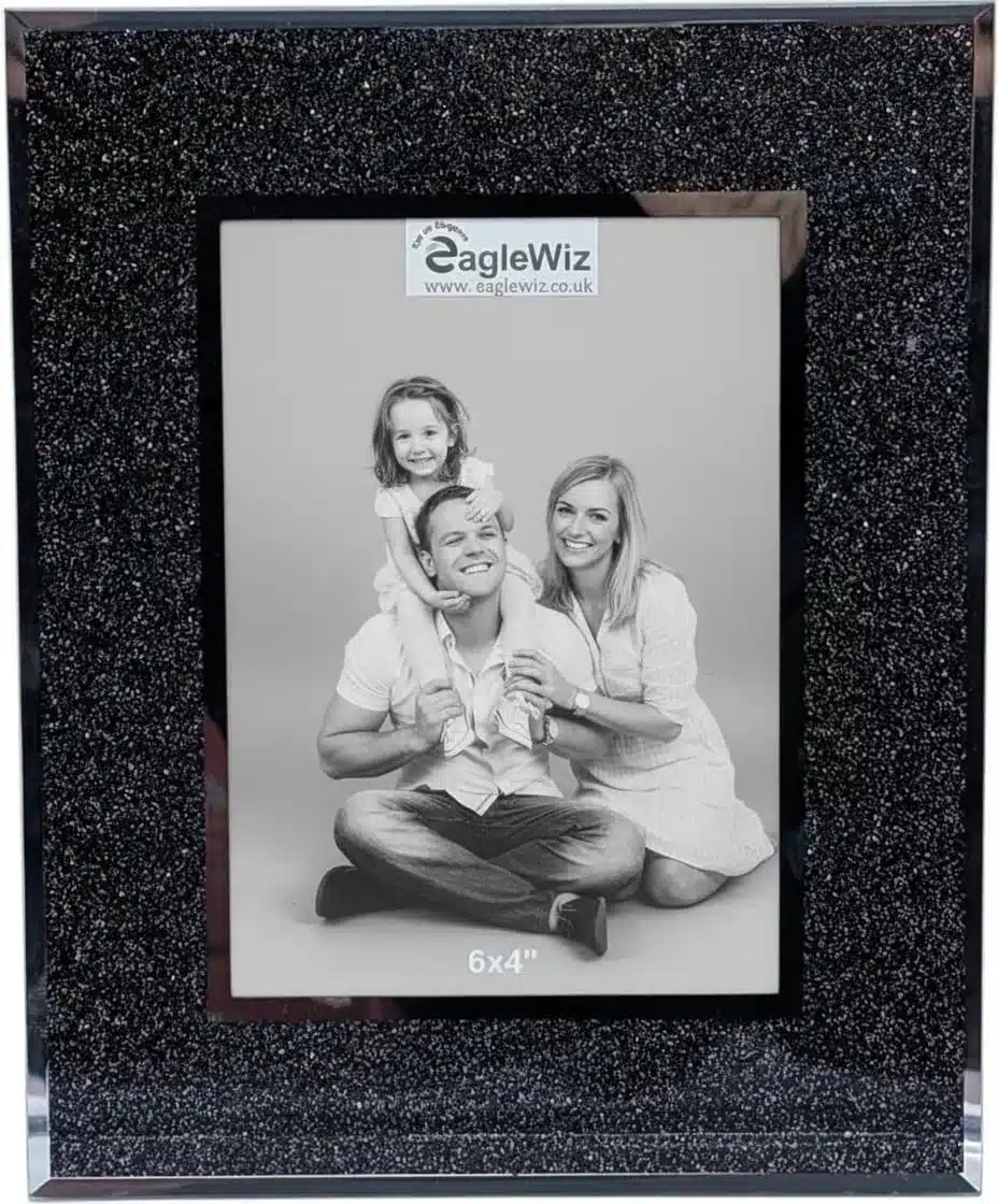 EagleWiz Black Glitter Picture Frame Bling Glass photo frame silver Sparkle Photo Frame 6" x 4" (15cm x 10cm)