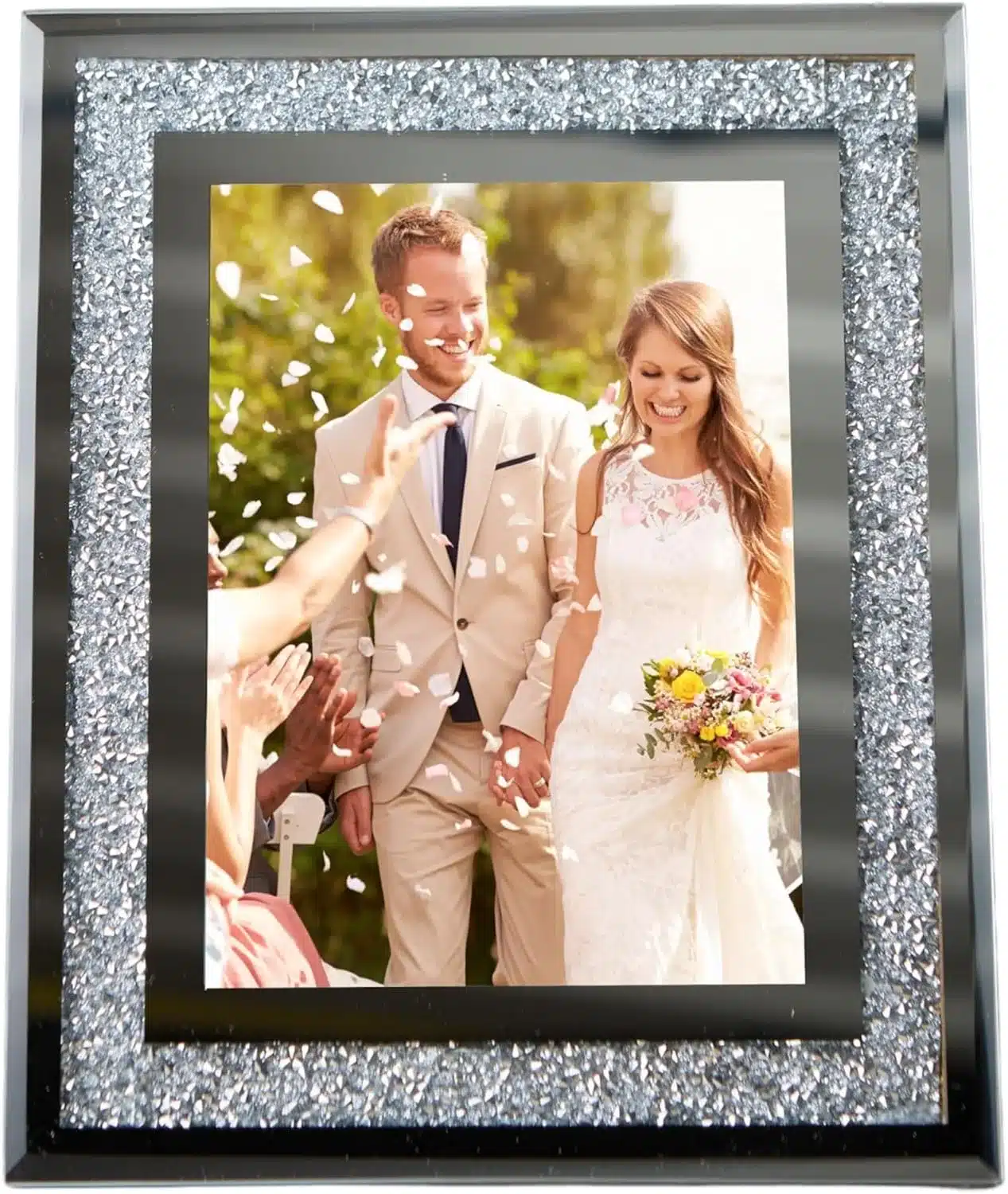 Crushed Crystals Photo Frame Silver Mirrored Jewel Diamante Picture Frame 5x7 Inch
