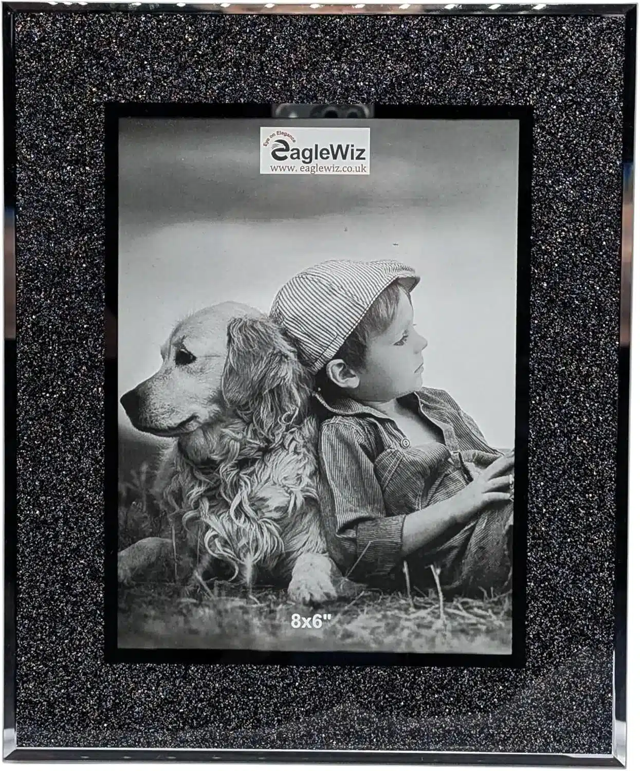 EAGLEWIZ BLACK GLITTER Picture Frame BLING GLASS PHOTO FRAME Silver Photo Frame 8" x 6" (20cm x 15cm)