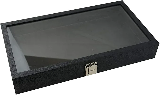 Box Displays Display Storage Tray Case Snap close Glass lid - BD83-1C Jewellery Display Storage Box Tray Case Organiser - Black