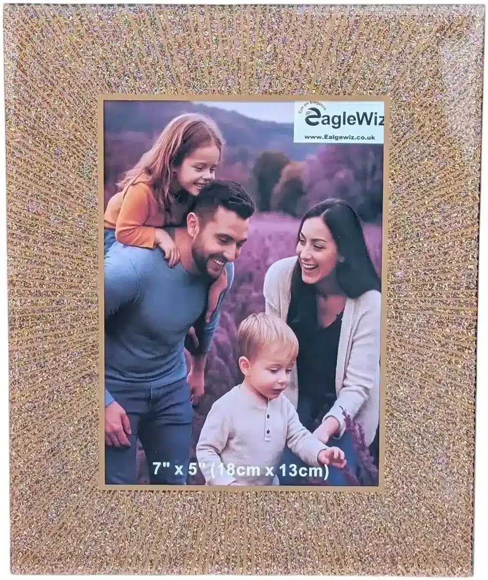 EagleWiz Rose Gold Glittering Mirror GLASS PHOTO FRAME Sparkle RoseLust Picture Frame home Decor Room Decor Gift Freestanding and Wall Hanging (Picture 7 x 5 inches)