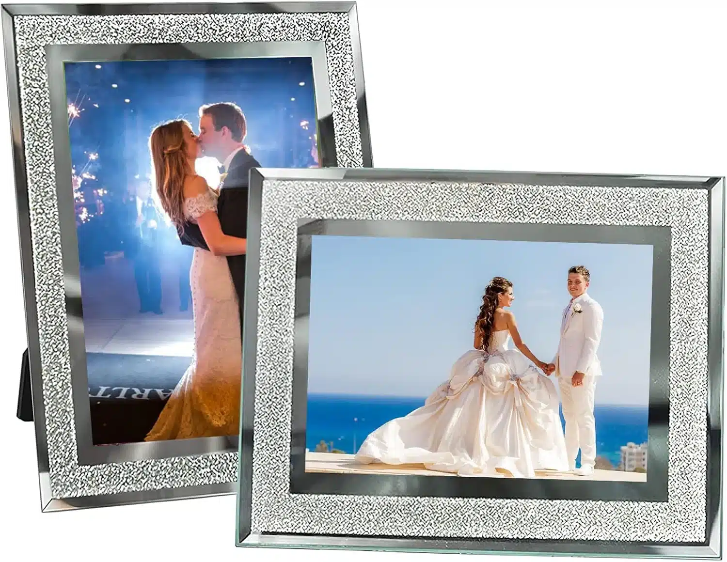 Silver Glass Wedding Photo Frame Set of 2, Glitter Family Frames 8x6